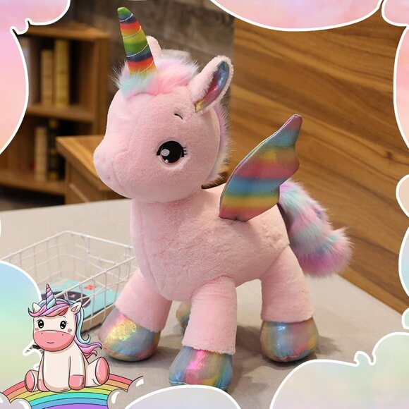 🆕 Kids Pink Rainbow Unicorn Plush Doll Stuffed Animals Babies Birthday Party - Picture 2 of 6